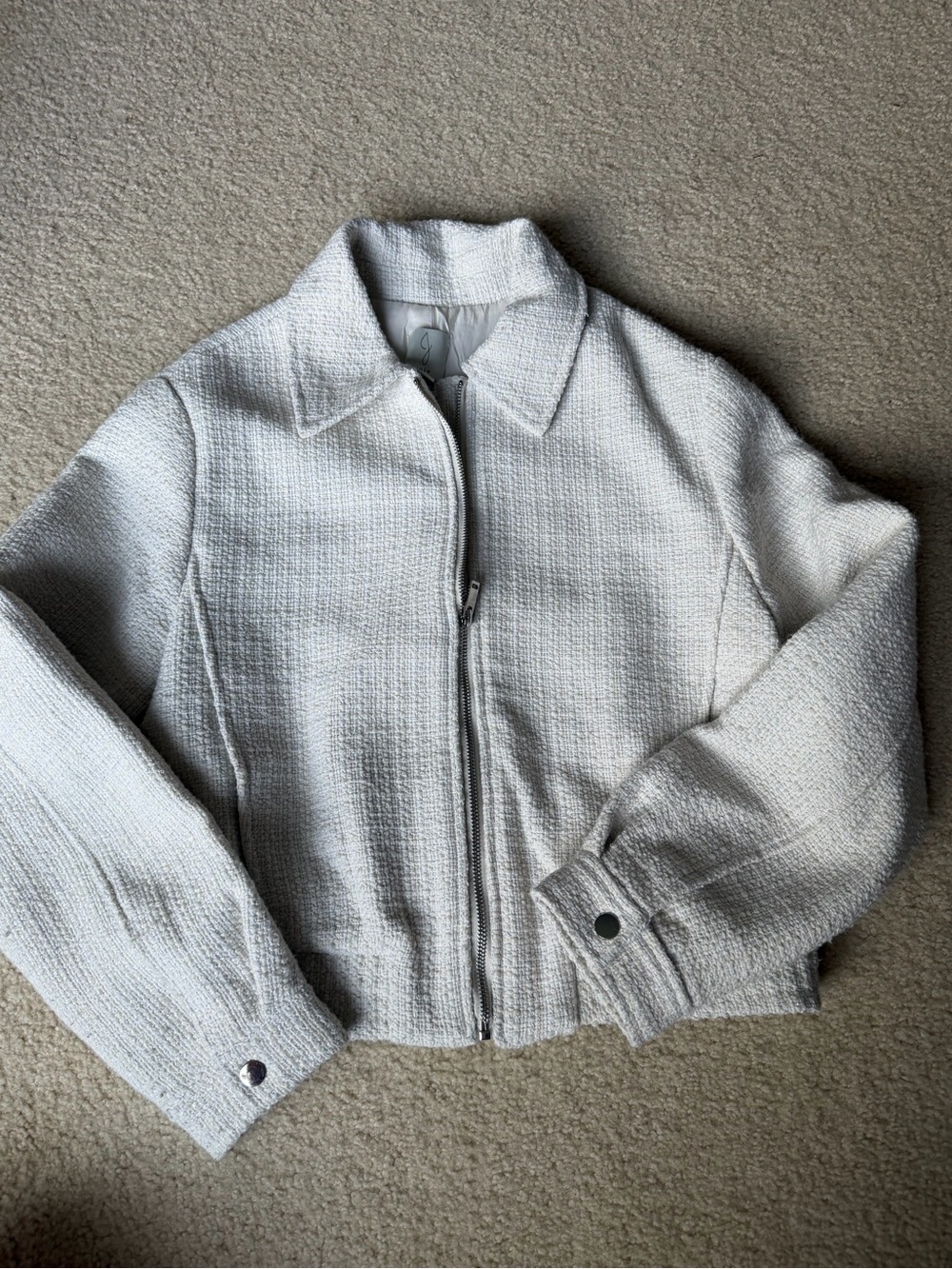 Joie White Textured Zip-Front Bomber Jacket